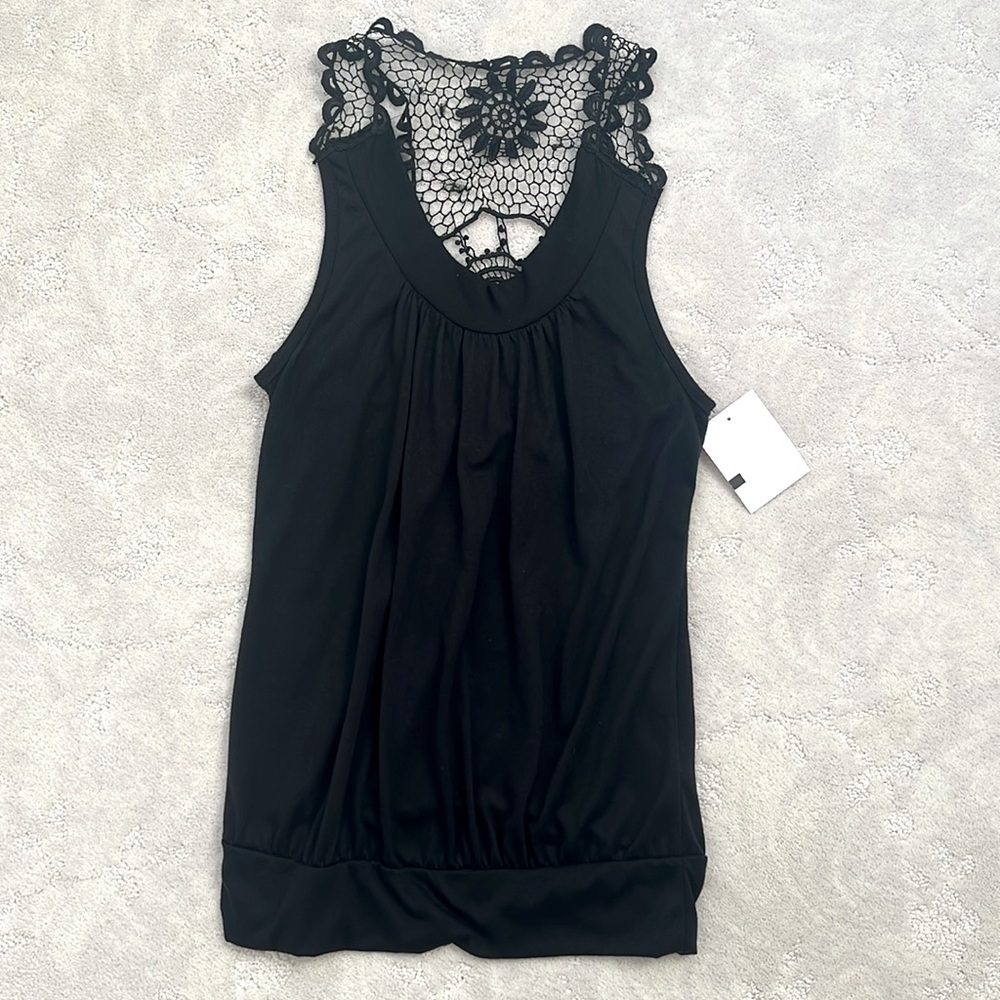 NWT Black Crocket Detail Racer Back Tank, Juniors Small